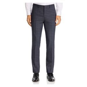 HUGO BOSS Mens Navy Windowpane Plaid Pants 36R